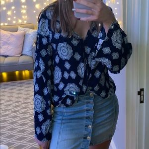 Altered State blue and white patterned blouse